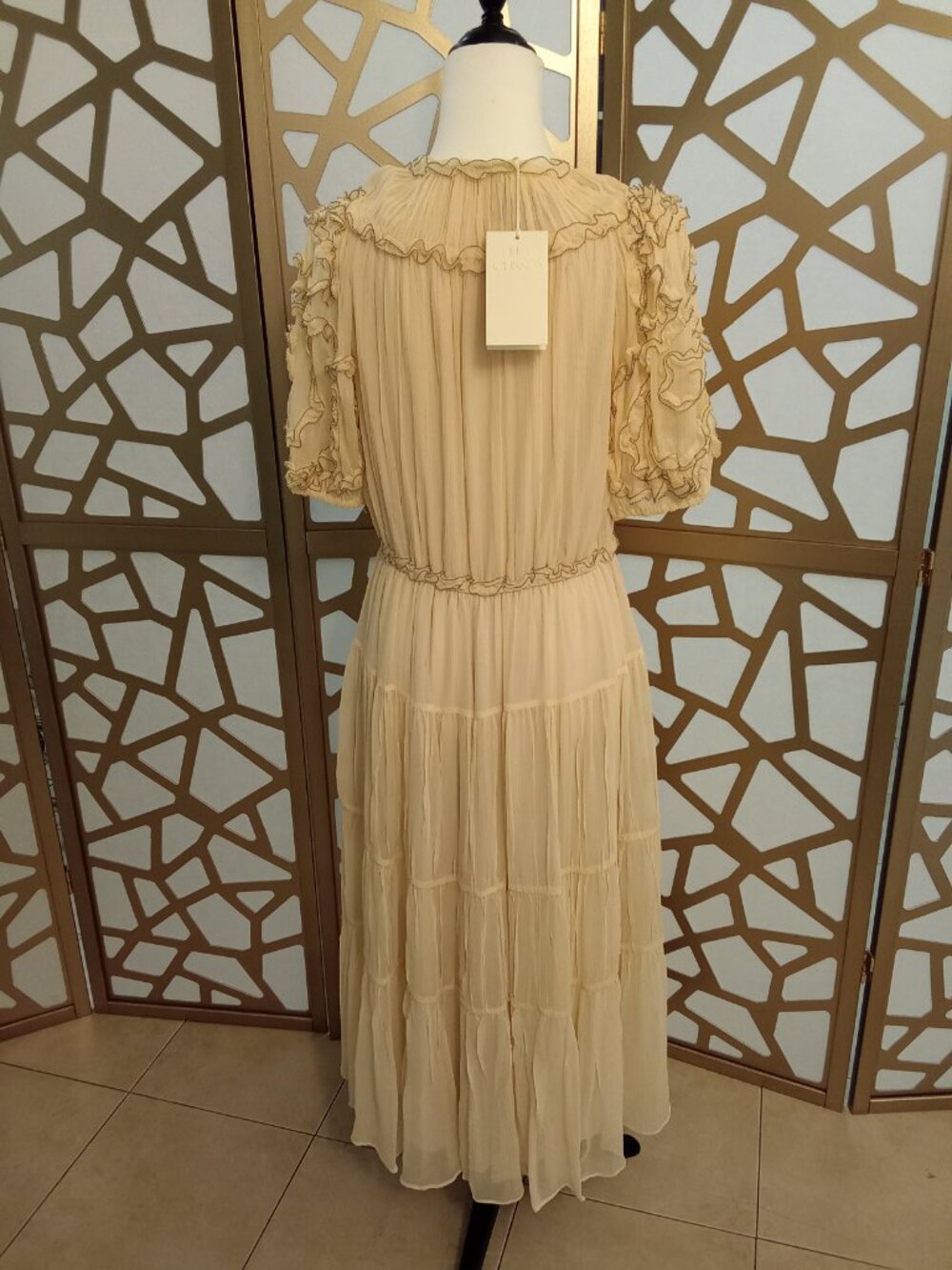 Ulla Johnson Nan Silk Short Sleeve Midi Tiered Dress- Chantilly Size 4 & 8 NWT - Picture 3 of 10